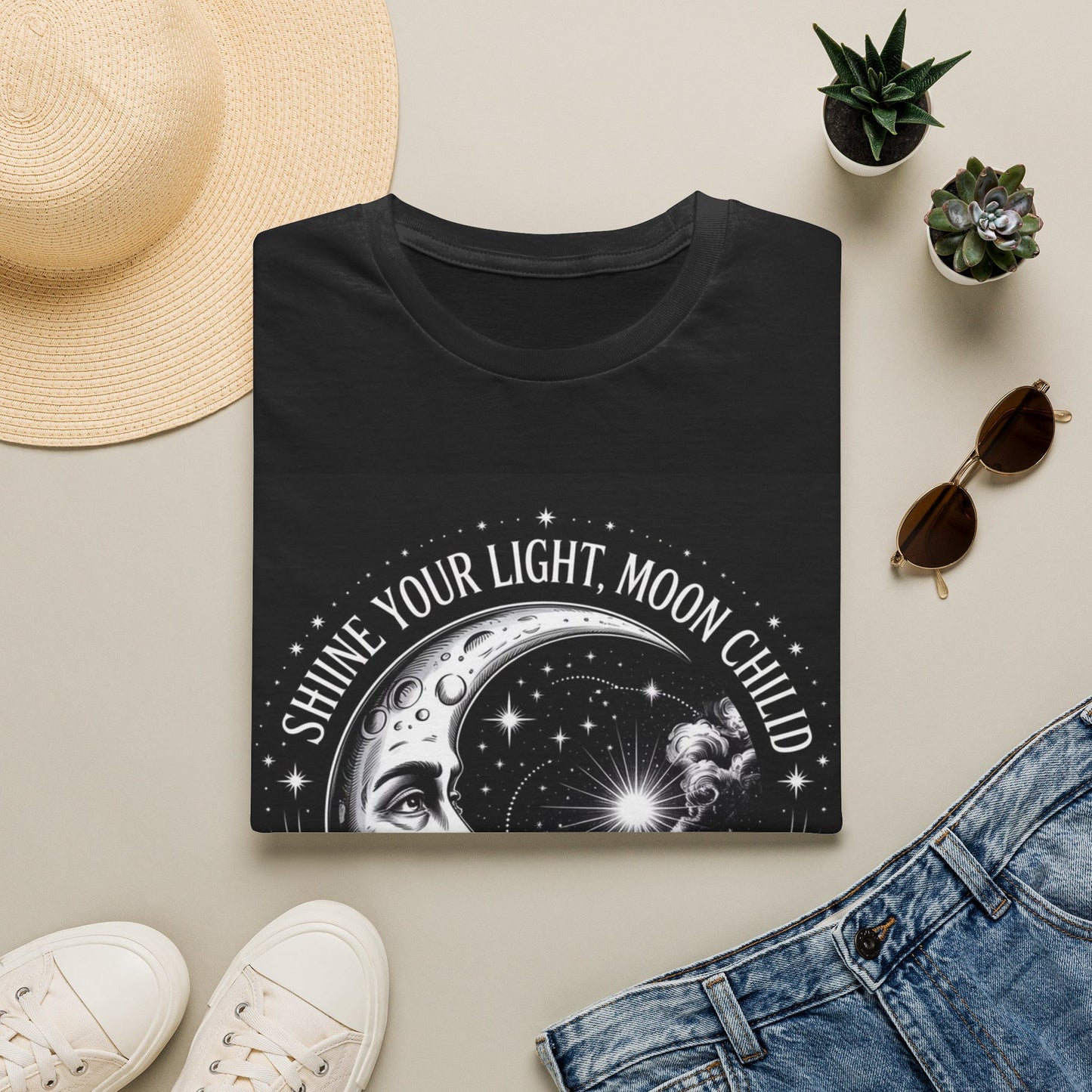Moon Child T-Shirt — "Shine Your Light" Celestial Graphic Tee