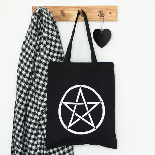 Black Gothic Pentagram Polycotton Tote Bag