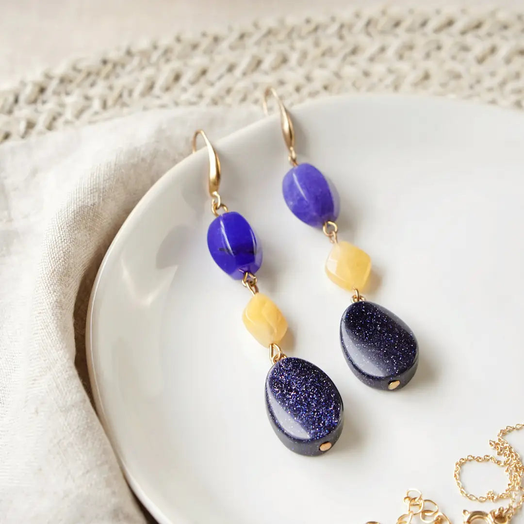 Blue Sandstone Semi Precious Mixed Stone Earrings