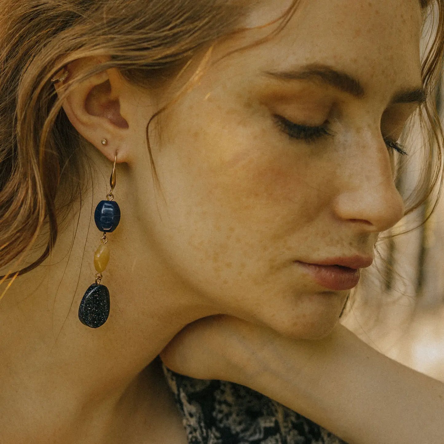 Blue Sandstone Semi Precious Mixed Stone Earrings