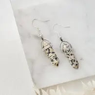 925 Sterling Silver Dalmatian Jasper Crystal Point Earrings