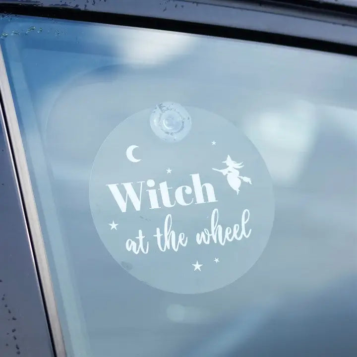 Witch At the Wheel Window Sign