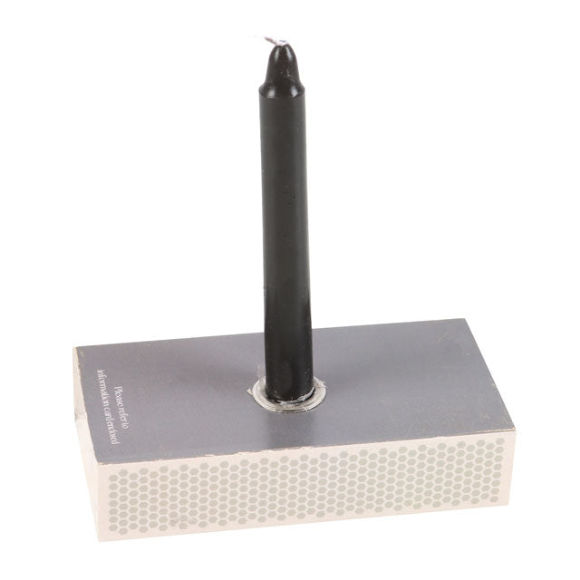 "Magic Protection Spell Box showing black candle in built-in holder on underside of box"