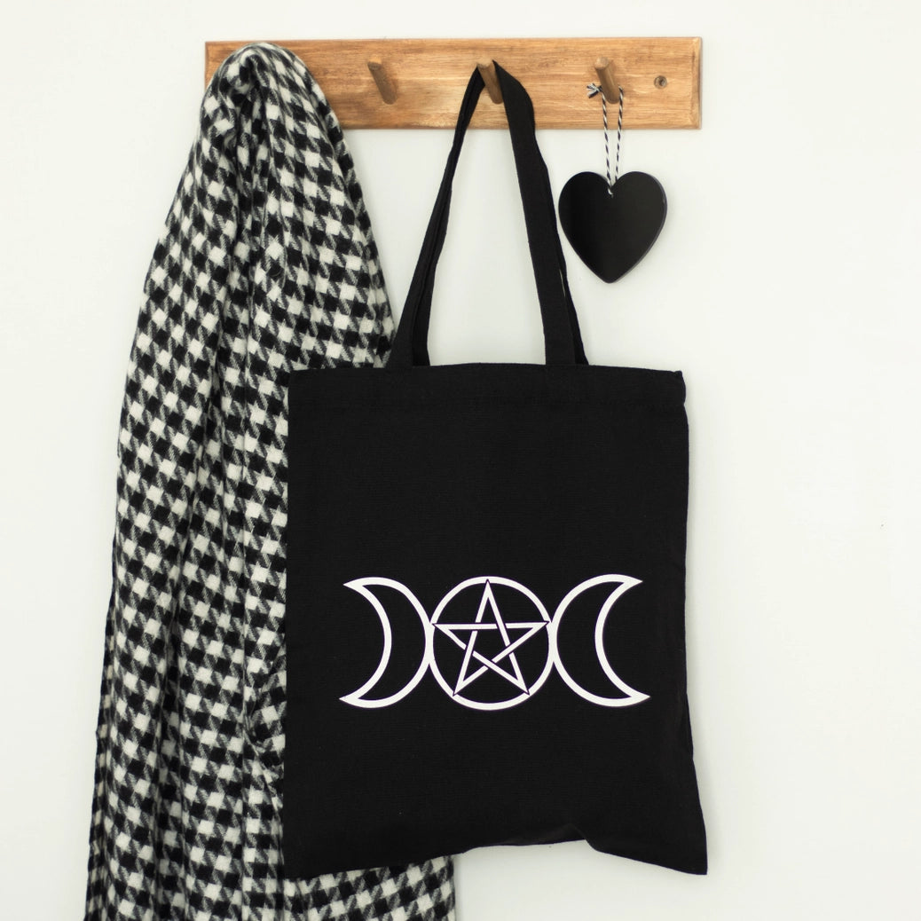 Black Gothic Triple Moon Polycotton Tote Bag