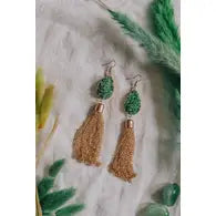 Gold Tone Green Crystal Statement Chain Drop Earrings